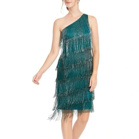 Adrianna Papell Teal One Shoulder Dress - Picture 4 of 8